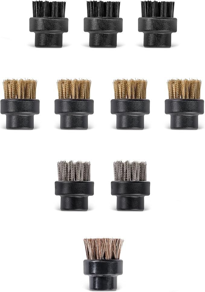 Dupray Small Brushes – Brass Horsehair Nylon &amp Stainless Steel Accessory Parts for Steam Cleaner – Brush Head for Cleaning Grout Tile Oven Car BBQ Kitchen and Bathroom (10) (Assorted Brushe