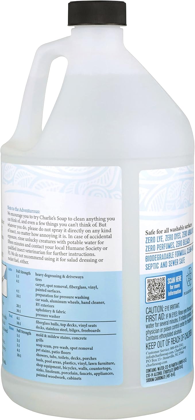 Charlie's Soap Indoor-Outdoor Surface Cleaner with Pump (1 Gallon 1 Pack) - Hypoallergenic Biodegradable Multi-Surface Use