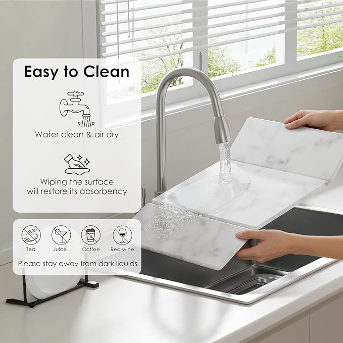 3 PCS Large Stone Dish Drying Mat for Kitchen Counter -24x16 Absorbent Diatomaceous Earth Mat with Stone Faucet Mat &amp Soap Tray - Quick Dry Collapsible Non-Slip Countertop Organizer