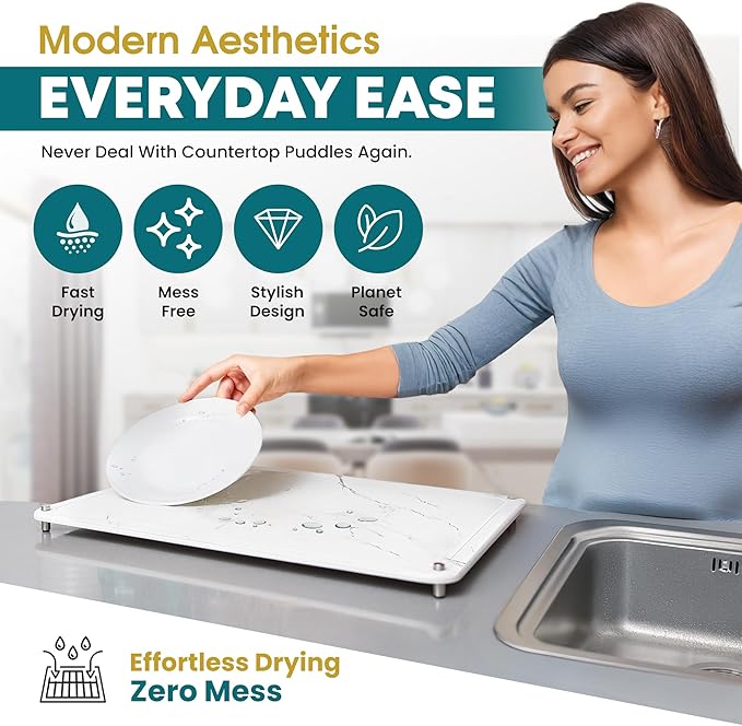 Extra Large Stone Drying Mat For Kitchen Counter 22X16 Stone Dish Drying Mat Quick Drying Matt Kitchen Counter Super Absorbent Diatomaceous Earth Dish Drying Stone Fits Most Dish Racks