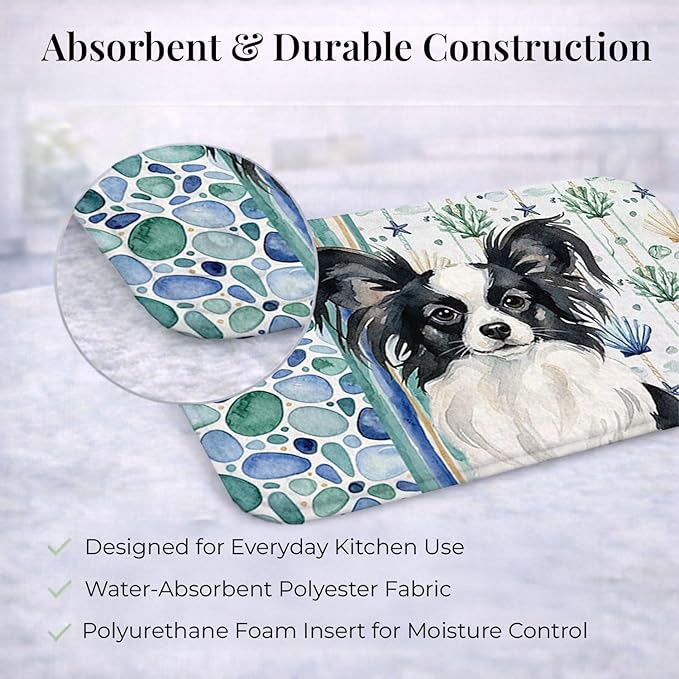 Caroline's Treasures Black and White Papillon Coastal Sea Glass Dish Drying Mat Absorbent Dish Drying Mat Pad for Kitchen Counter Dish Drainer Mat for Countertop 14 x 21 Multicolor