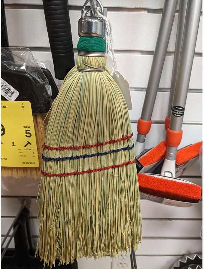 Lehman's Amish-Made Whisk Broom - Authentic Corn Straw Broom with Metal Hanging Hook Natural 11 inches