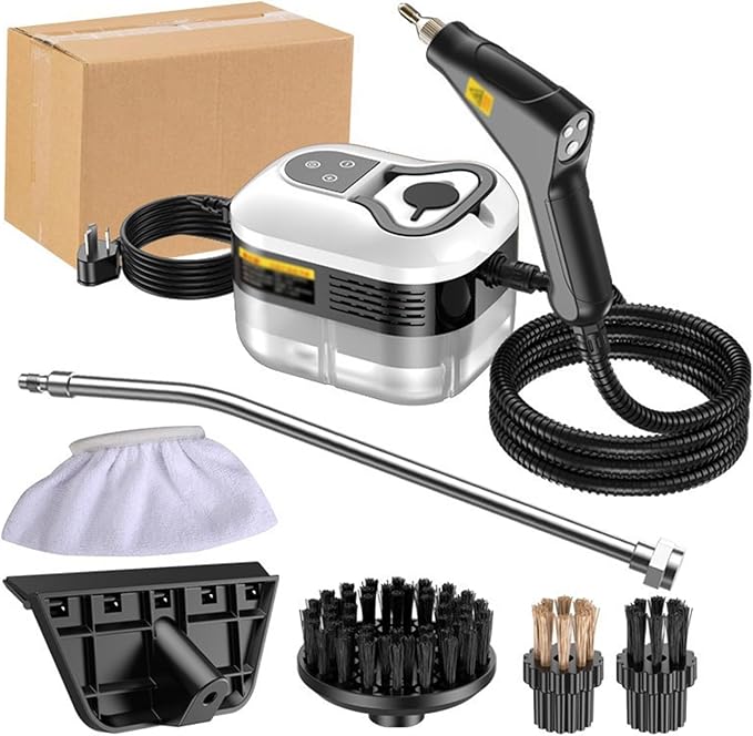 Handheld Steam Cleaner 1500W High Pressure Steamer With 3 Brush Heads 15s Heat-Up 6-Level Temp 1.2 L Water Tank Portable Steam Cleaning Machine for Car Kitchen Bathroom(Style2)