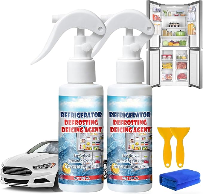 Defrosting Spray For Fridge Freezer 4.2OZ Refrigerator Defrosting Deicer Spray Efficiently Fast Removes Ice Buildup Multifunctional Defroster Sprays For Car Windshield Refrigerator (2set)