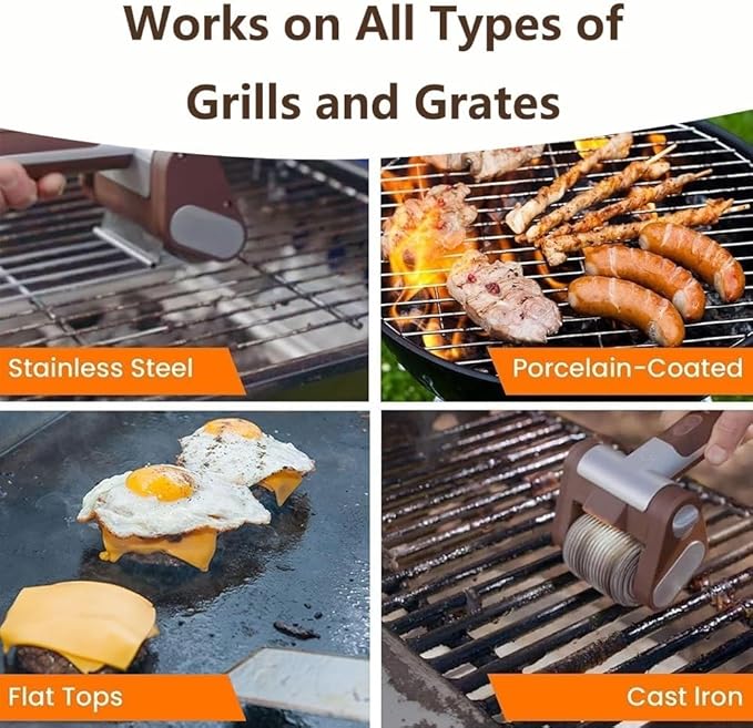 Electric Grill Cleaner Bristles Free304 Stainless Steel Power Roller Blasts Away Burnt-On Food 350 RPM High Speed Cleaningfor Outdoor BBQ