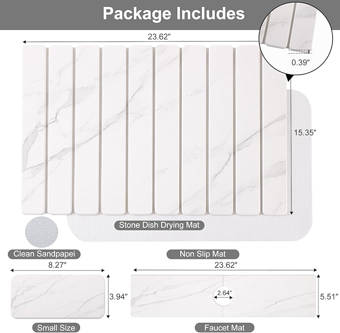 3 PCS Large Stone Dish Drying Mat for Kitchen Counter Quick Dry Stone Dishes Mats Sink Faucet Mat Marble Water Absorbing Diatomaceous Earth Drying Pad for Countertop Tableware Bottles