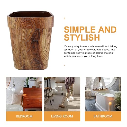 VOSAREA Garbage Can for Bathroom Capacity Trash Can Wood Grain Wastebasket Material