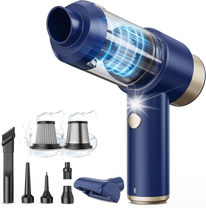 Car Vacuum Handheld Vacuum Cleaner 15000PA Suction Mini Vacuums with Air Duster and Blower Portable Hand Held Vacuum for Car House Crumbs Hair (Blue)