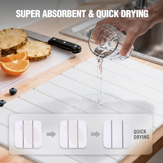 Large Stone Dish Drying Mats for Kitchen Counter 23x15in. Diatomaceous Earth Water Absorbing Mat White