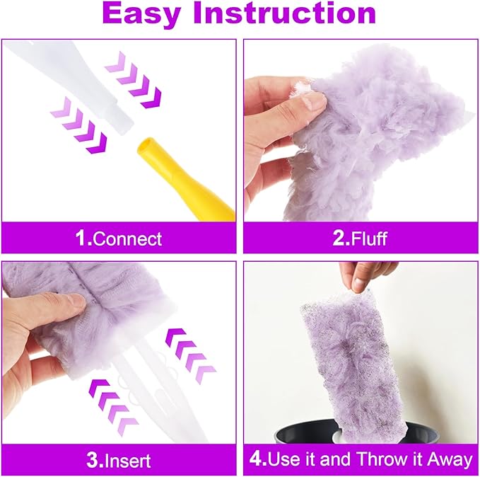 50 Count 360 Heavy Duty Duster Refills Bulk Compatible with Swiffer Dusting Refills with 1 Handle Multi Surface Disposable Dusters Refill for Cleaning (Purple)