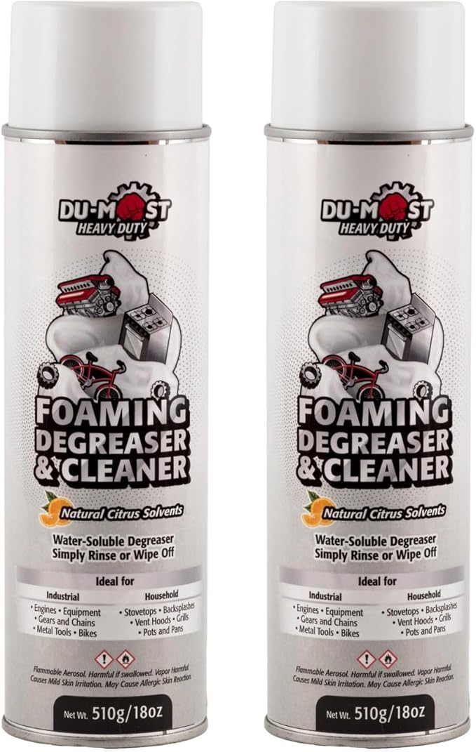 DU-MOST Heavy Duty Aerosol Foaming Degreaser &amp Cleaner Deodorizer with Natural Citrus Solvent 18 fl oz (Pack of 2)