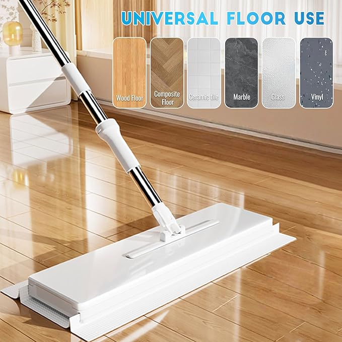 Snap Grip Mop Cloth Changing Mop Zero Touch Lazy Mopa with Automatic Cloth Changing Wet &amp Dry Dust Mopping for Hardwood Vinyl Laminate Tile Includes 20 Dry Pads Home Cleaning Essential (Wh