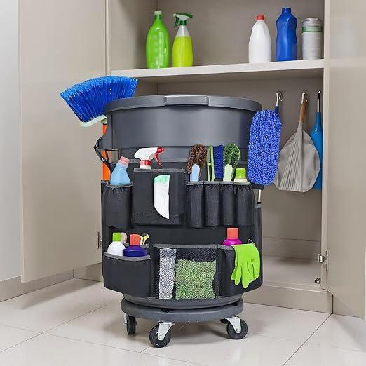 Durable Trash Can Bag Multi-Pocket Storage 32-55 Gallon Organizer with Heavy Duty Feature Commercial Cleaning Accessory Garbage Bin Holder with Convenient Design Housekeeping Supplies for Park