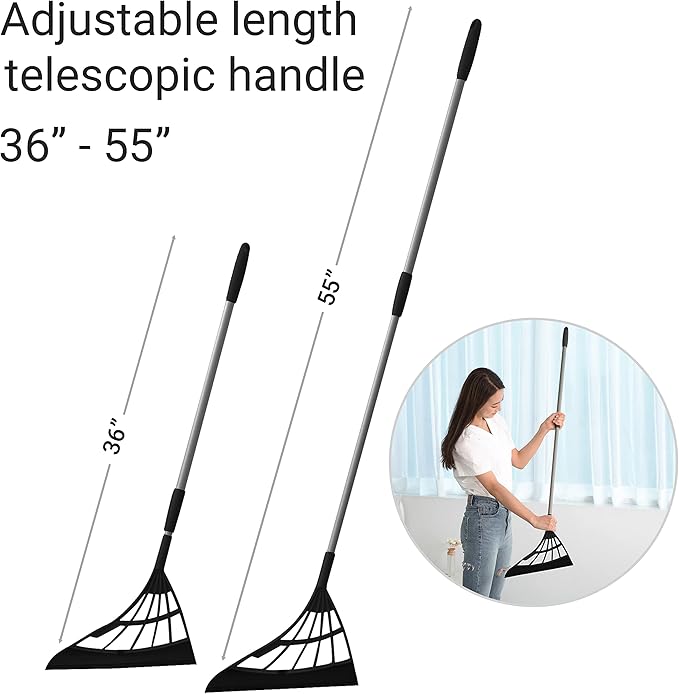 Original Broombi - All-Surface Silicone Broom Squeegee Pet Hair Remover - Smart Broom for Indoor Cleaning - Cleans Glass Fine Dust Hair Liquids - for Smooth Floors Rugs Windows (Black)