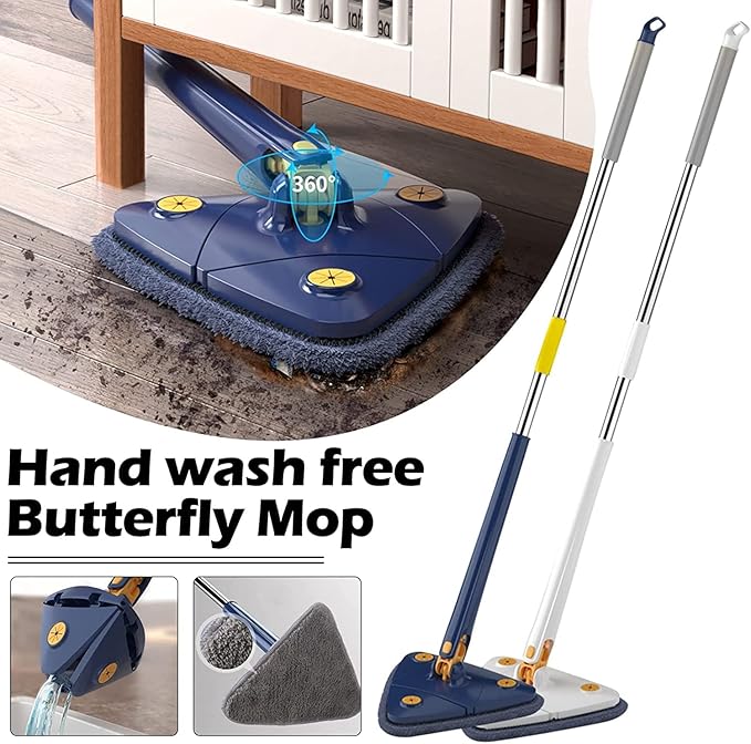 360°Rotating Adjustable Cleaning Mop Triangle Cleaning Mop with Automatic Water Squeezing Telescopic Rotating for Walls Windows (A) 1PCS 12027(O)