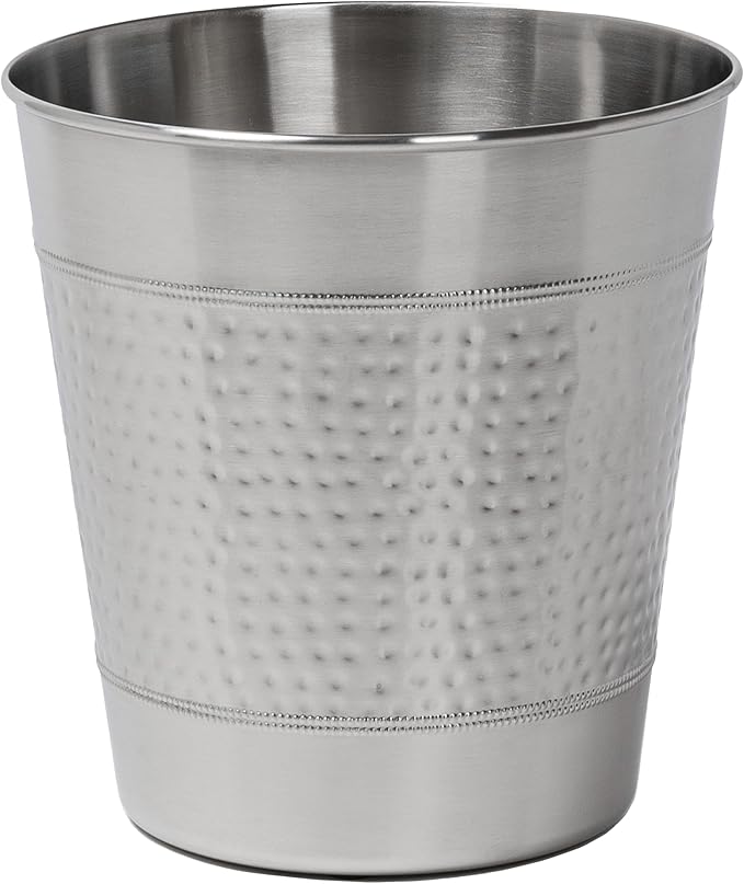 happimess HPM1111C Riley Modern Classic Hammered Steel Accent 2-Gallon Wastebasket for Home Bathroom Living Room Office Bedroom Kitchen Brushed Steel