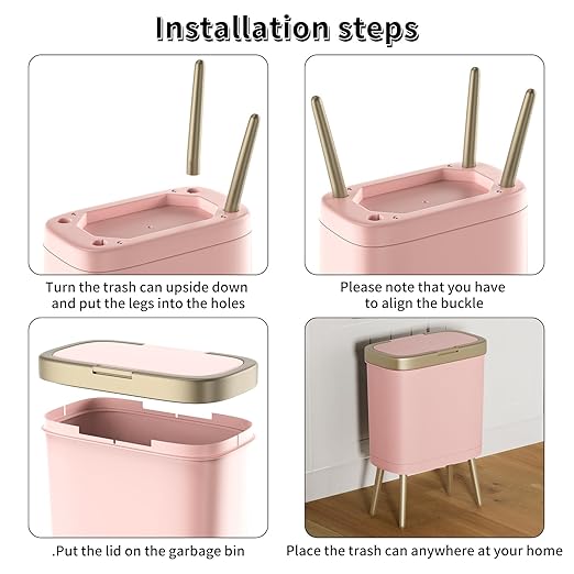 Procade Bathroom Trash Can with Lid 4 Gallon Pink Garbage Can Tall Plastic Trash Bin with Push Button Slim Gold Trash Can Waste Basket for Room BedroomOfficeKitchen