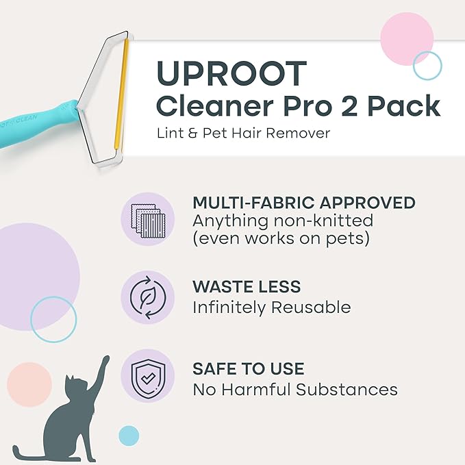 Uproot Cleaner Pro Pet Hair Removal Tool -2 Pack-Special Dog Hair Remover Multi Fabric Edge and Carpet Rake by Uproot Clean-Cat Fur Remover for Couch Pet Towers Rugs Cat Mats and Trunks &amp Much