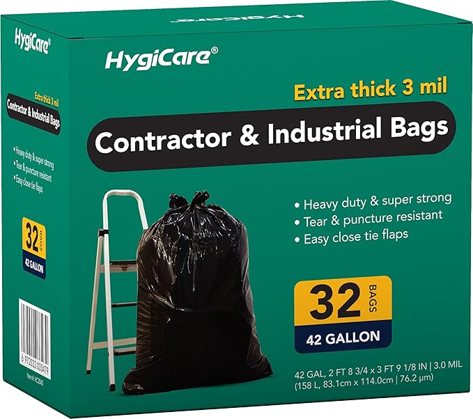 Contractor &amp Industrial Bags 42 Gallon Extra Thick 3MIL Heavy Duty with Tie Flaps 32.75 x 45.13 32 Count For Construction Industrial &amp Outdoor Waste