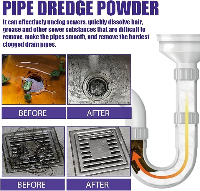 Drain Cleaner Powder - Unclog Kitchen &amp Bathroom Drains Eliminate Odors Prevent Blockages - Safe for Pipes(1PCS)