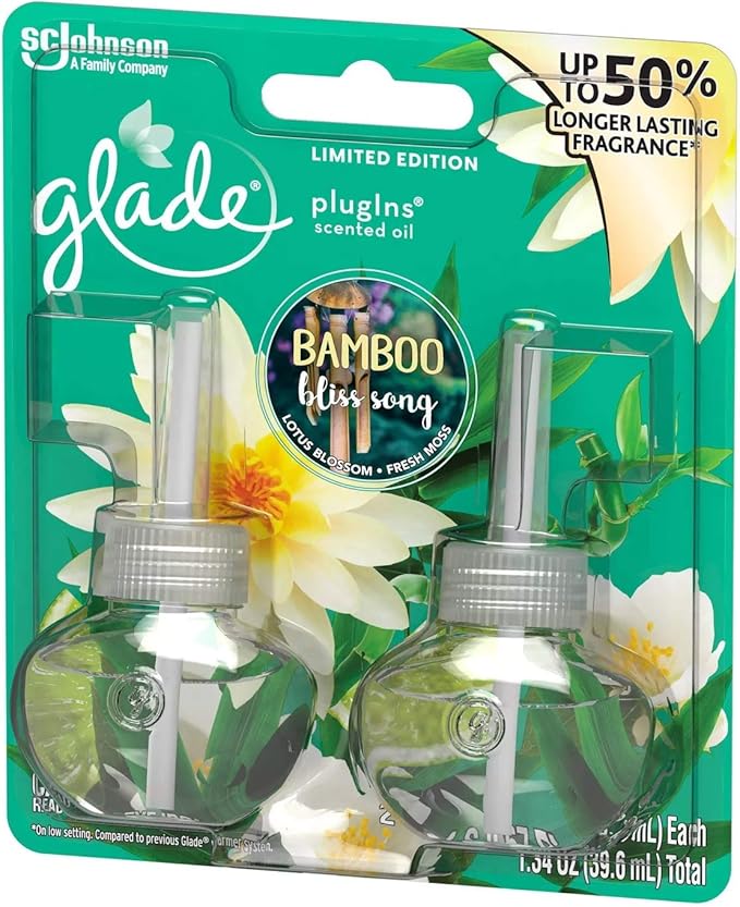 Glade PlugIns Scented Oil Air Freshener Refill - Limited Edition | Bamboo Bliss Song Scent - 2 Count Oil Refills Per Package (0.67 Ounce Each) - Pack of 2 Packages