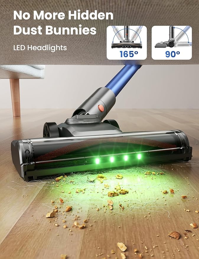 Dzaki Cordless Vacuum Cleaner Stick Vacuum with Smart LED Display 50KPA 55Mins Vacuum Cleaners for Home Powerful Suction Anti-Tangled Lightweight Rechargeable Vac for Pet Hair Carpet