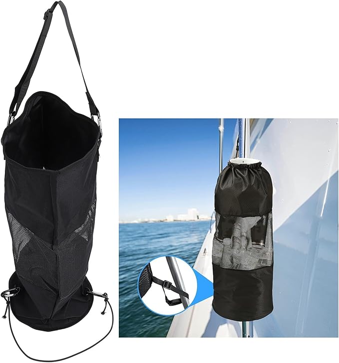 Boat Trash Bag Nylon Mesh Reusable Portable Boat Garbage Container with Lanyard for Outdoor Seaside