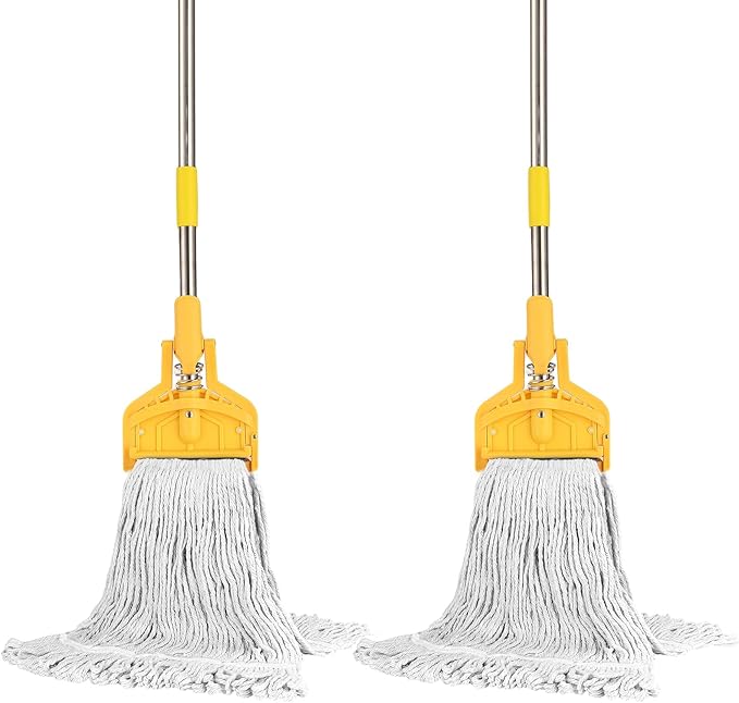 2 Pack Commercial Mop Heavy Duty Industrial Cotton Mop 61 inch Long Metal Handle Commercial Mop for HomeGarageOfficeWorkshopTile FloorWarehouse Floor Cleaning