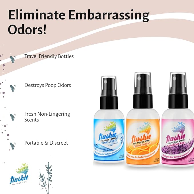 Flushie Pre-Toilet Sprays for Poop Travel Size Toiletries Bathroom Spray for Poop Spray for Toilet Traveling Essentials Poop deodorizer Poop Odor eliminator (Unscented 16oz 1pack)