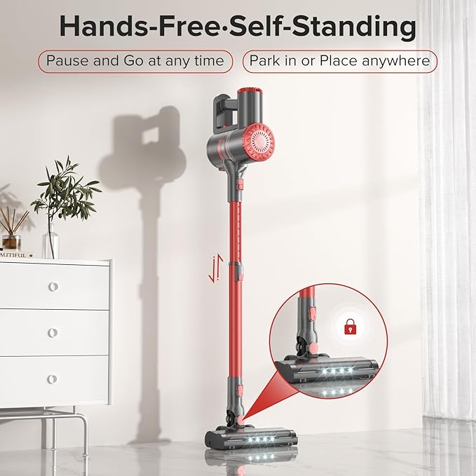 Cordless Vacuum Cleaner with Self-Standing 40KPA Stick Vacuum Cleaners for Home 8-in-1 Lightweight Rechargeable Vacuum 7-Layer FiltrationIdeal for Carpet Pet Hair Hardwood Floors