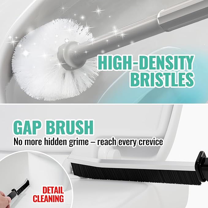 2PACK 4 in 1 Toilet Brush and Plunger Set with Crevice Cleaning Brush Toilet Plunger and Brush Set with Extra Long Handle Plungers for Bathroom Accessories Toilet Plunger with Holder Dark Gray