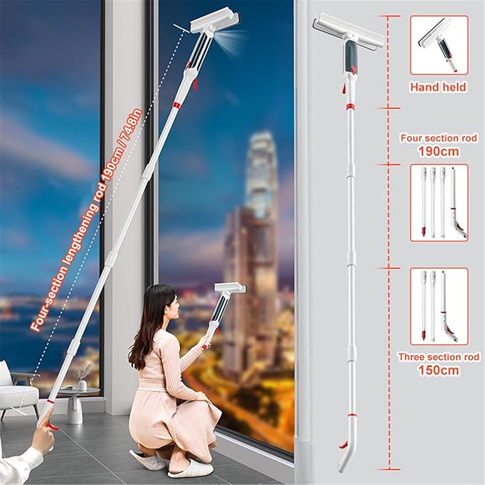 Window Cleaning Brush Glass Wiper for Long Handle Brush Window Cleaner with Water Collection Home Cleaning Tools ﻿(1.9M Set)