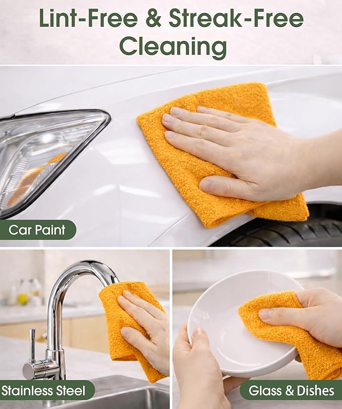 Microfiber Cleaning Cloth Roll–100 Pack Tear Away Microfiber Towels Reusable Washable Scratch-Free Kitchen Towels for Car Home Kitchen Glass Dishes(Tangerine Yellow)