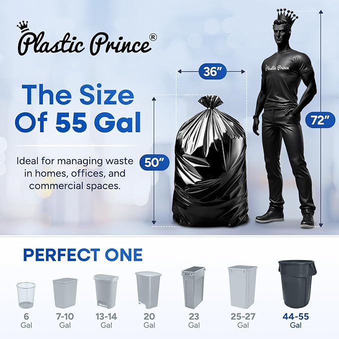 55 Gallon Trash Bags 2 Mil Heavy Duty Fit Rubbermaid Brute Rollout Round and Square 32-55 Gallon Trash Cans 36 x 50 Large Durable Garbage Trash Can Liners Black Pack of 100