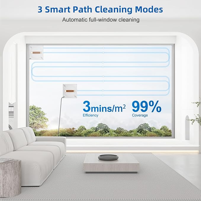 Window Cleaning Robot 3000Pa Auto Automatic anti-slip system Three intelligent cleaning path modes Ultrasonic automatic dual-direction water spray system Cleans glass tiles marble and wood panels