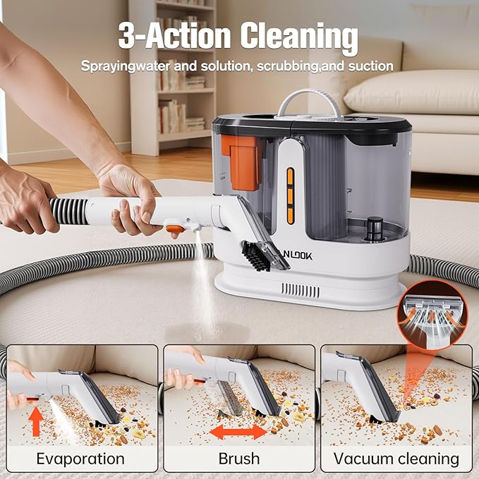 Portable Carpet Cleaner Machine with 18Kpa Powerful Suction Self-Cleaning Upholstery &amp Spot Cleaner for Pet Stains Car Couch &amp Rug with Cleaning Tools