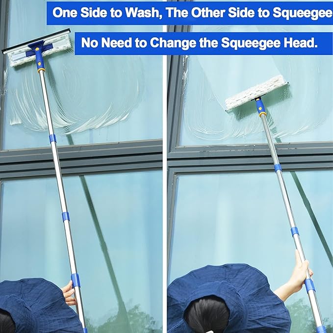 ITTAHO 86.6 Window Squeegee Cleaner2 in 1 Window Cleaning Tool KitShower Squeegee with Extension PoleGlass Cleaning Tools for Shower GlassIndoor/Outdoor High Window Cleaning-Two Pads