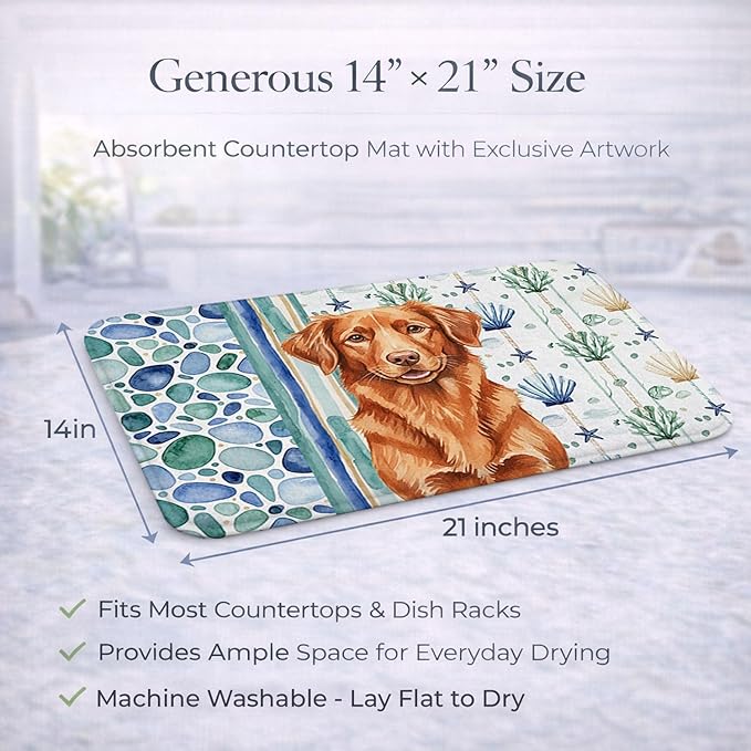 Caroline's Treasures Copper Nova Scotia Duck Tolling Retriever Coastal Sea Glass Dish Drying Mat Absorbent Dish Drying Mat Pad for Kitchen Counter Dish Drainer Mat for Countertop 14 x 21 Multicolor