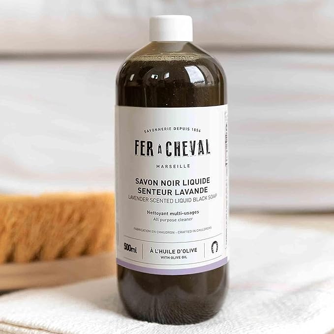 Fer à Cheval Liquid Black Soap Lavender Scent – 10 Pack 500 ml/16.9 fl oz Bottles | Natural French Multi-Surface Cleaner with Olive Oil | Aromatic All-Purpose Household Soap