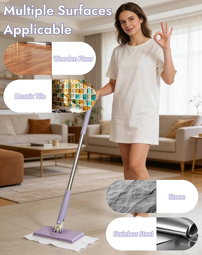 Snap Grip Mini MopConvenient Cloth Changing Mini Mop + Cleaning Cloth*5No Wash Lazy Mops Wet and DryUtomatic Gripping or Releasing360° Zero-Touch Gap Dust Cleaner for Multi Cleaning
