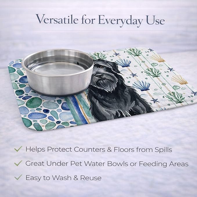 Caroline's Treasures Black Briard Coastal Sea Glass Dish Drying Mat Absorbent Dish Drying Mat Pad for Kitchen Counter Dish Drainer Mat for Countertop 14 x 21 Multicolor