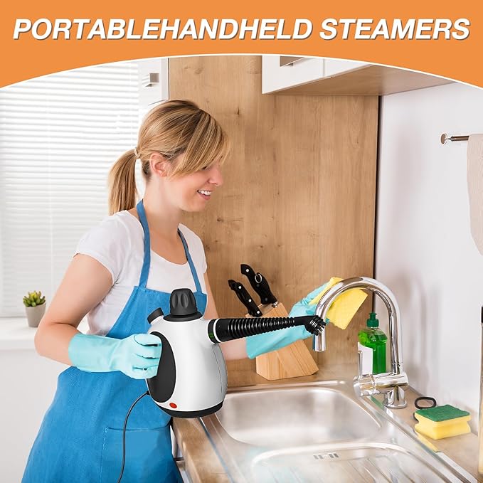 Handheld Steam Cleaner Pressurized Multi-Purpose Natural Steamer with 12 pcs Accessories Steamer for Cleaning Car Bathroom Countertop Upholstery Shower Couch Tile Grout Window Grease
