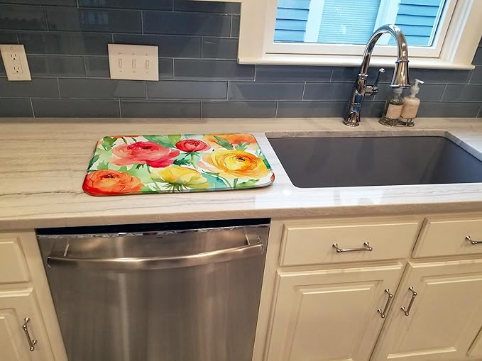 Caroline's Treasures DAC1606DDM Ranunculus in Watercolor Dish Drying Mat Absorbent Dish Drying Mat Pad for Kitchen Counter Dish Drainer Mat for Countertop 14 x 21 Multicolor