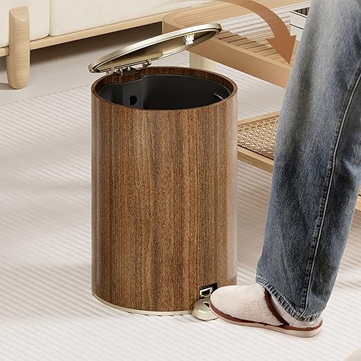 Modern Trash Can Wood Grained Texture Garbage Bin Sealed Trash Can with Lid Easy to Use for Living Room 9L/12L Waste Bin