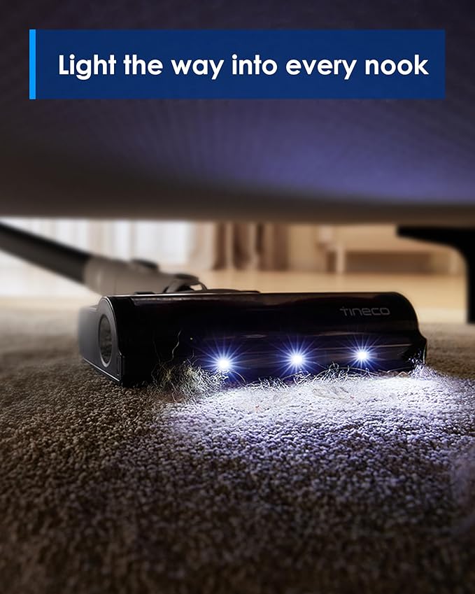 Tineco A20 Cordless Stick Vacuum Cleaner Powerful Suction 3 Modes for Multi-Level Messes 1L Larger Dustbin Ergonomic Dual-Handle Design Wall-Mount Dock LED Headlight