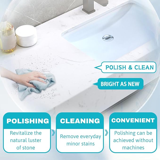 Marble Polishing Powder Granite Cleaner - No Machine Needed | Granite Polishing Kit Quartz Cleaner Countertop Professional-Grade Polishing for Natural Stone - Restores &amp Enhances Shine (10 oz)