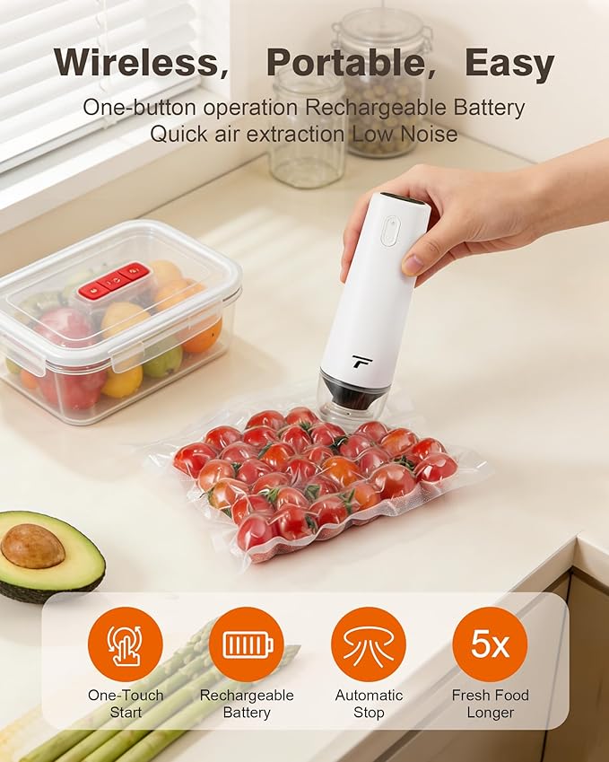 Vacuum sealer for food Chef’s Design to Preserve Freshness Compact Handheld Vacuum Sealer with 30 Reusable Bags Professional-Grade for Food Storage Savers Pebble
