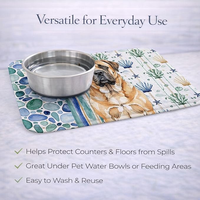 Caroline's Treasures Apricot English Mastiff Coastal Sea Glass Dish Drying Mat Absorbent Dish Drying Mat Pad for Kitchen Counter Dish Drainer Mat for Countertop 14 x 21 Multicolor
