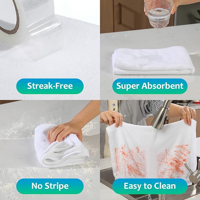 Newwiee 6 Pcs Extra Large Microfiber Cleaning Cloth 30 x 20 Washable Reusable Microfiber Towel Streak Free Lint Free Cloth for Cleaning Home Glass Office Window Bathrooms (White)