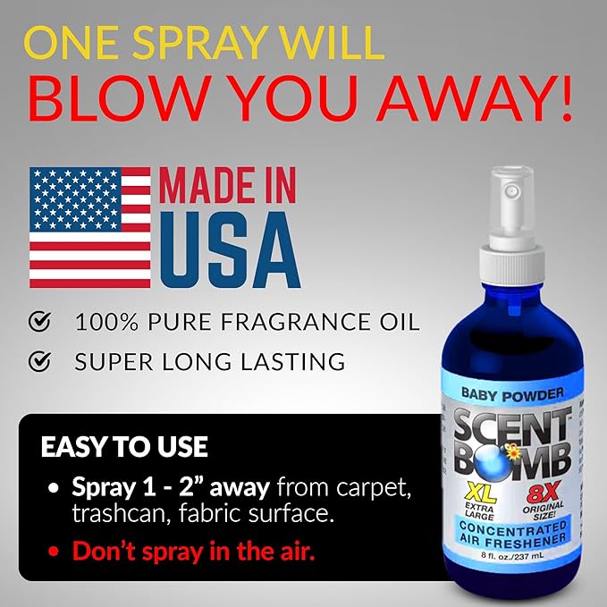 Scent Bomb Air Freshener Spray Long-Lasting Odor Eliminator for Home &amp Car Effective Deodorizer for Kitchen Bathroom Fresh Room Spray &amp Smell Neutralizer Baby Powder Scent